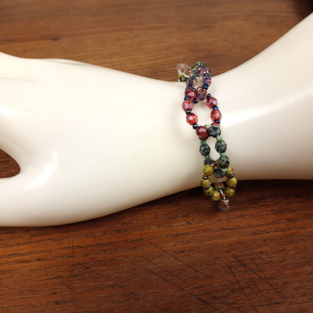 HANDMADE Beaded Multi Color Crystal Chain Bracelet  8"   Glam  Sparkle  Gift